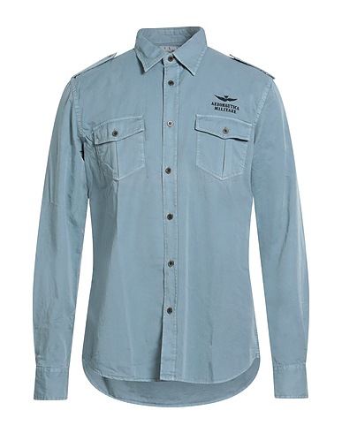 AERONAUTICA MILITARE Solid color shirt Slate blue 100% Cotton