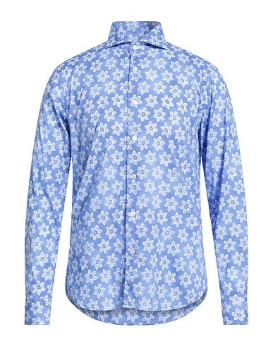 FEDELI Patterned shirt Blue 95% Cotton, 5% Elastane