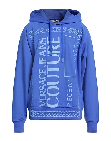 VERSACE JEANS COUTURE Hooded track jacket  Bright blue 100% Cotton, Elastane