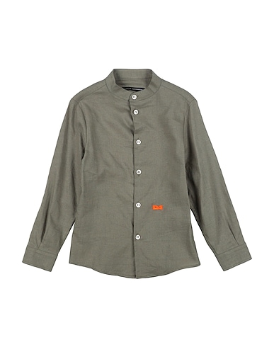 DANIELE ALESSANDRINI Solid color shirt Military green 55% Viscose, 45% Linen