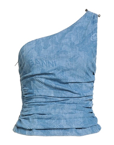 AHLUWALIA x GANNI One-shoulder top Blue 96% Cotton, 4% Polyester