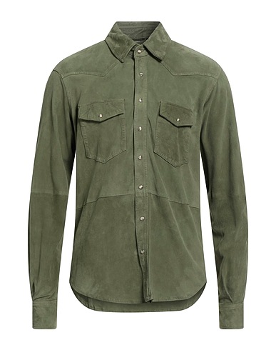 L.B.M. 1911 Solid color shirt Military green 100% Leather