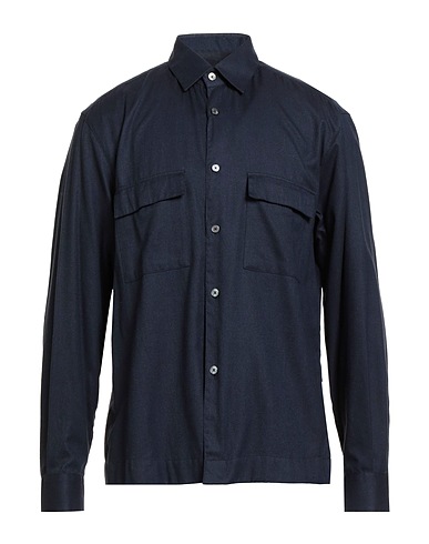 XACUS Solid color shirt Navy 61% Cotton, 39% Lyocell