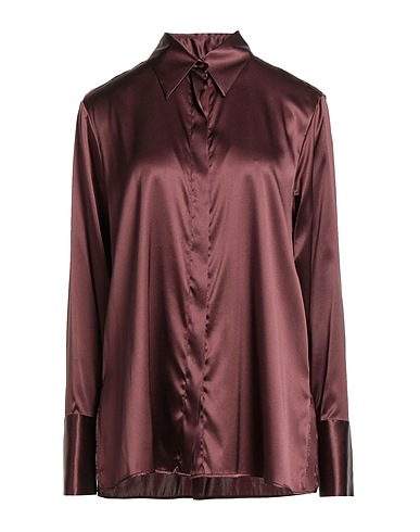 XACUS Solid colour shirts & blouses Chocolate brown 96% Silk, 4% Elastane