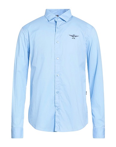 AERONAUTICA MILITARE Solid colour shirt Light blue 97% Cotton, 3% Elastane