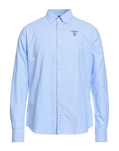 AERONAUTICA MILITARE Solid colour shirt Sky blue 100% Cotton