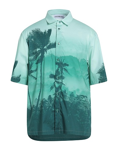 BIKKEMBERGS Patterned shirt Light green 97% Cotton, 3% Elastane