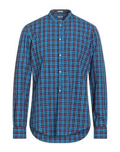MASSIMO ALBA Checked shirt Azure 92% Cotton, 8% Polyester
