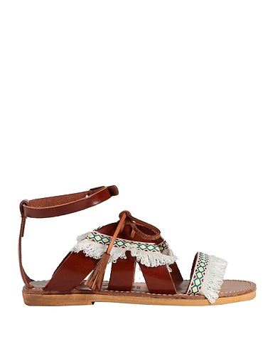 GIA COUTURE Sandals Dark brown Leather, Textile fibers