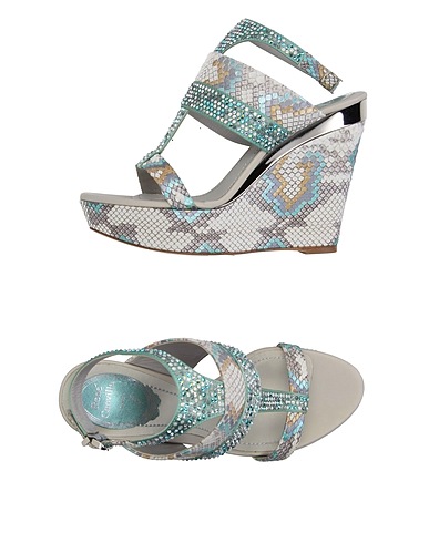 RENE' CAOVILLA Sandals Light grey Textile fibres, Python skin