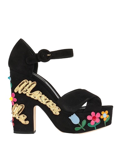 DOLCE&GABBANA Sandals Black 70% Goat skin, 15% Lambskin, 7% Viscose, 5% Polyurethane, 3% Polyester