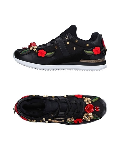 DOLCE&GABBANA Sneakers Black Polyester, Cotton, Silk, Soft Leather