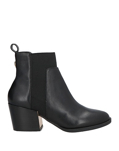 GUESS Ankle boot Black Leather, Textile fibres