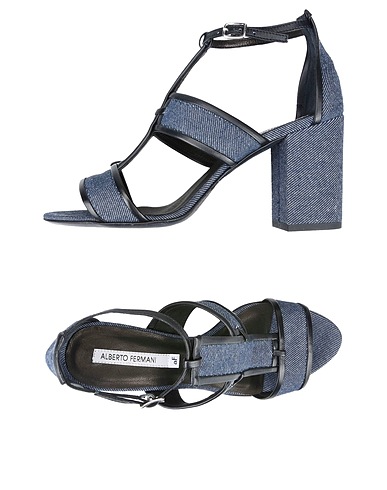 ALBERTO FERMANI Sandals Blue Textile fibers, Leather