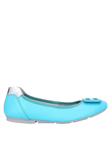HOGAN Ballet flats Turquoise Leather, Textile fibers