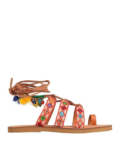 CORAL BLUE Flip flops Orange Textile fibers, Leather
