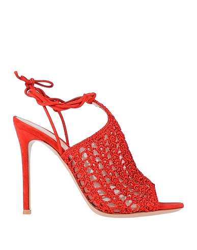 GIANVITO ROSSI Sandals Red Leather, Textile fibres