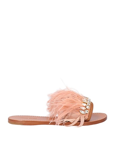 MIU MIU Sandali Pelle di vitello, Fibre tessili, Piuma