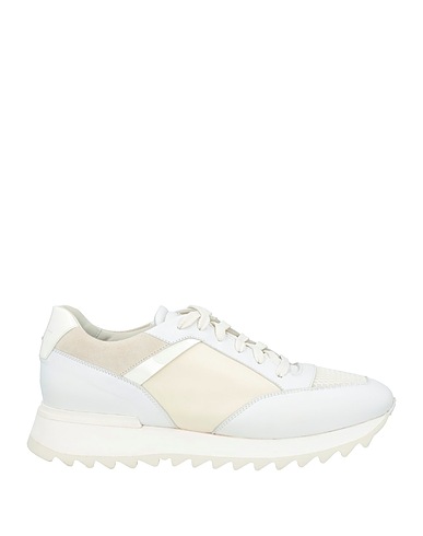 SANTONI Sneakers White Leather, Textile fibers