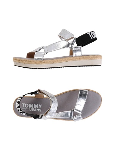 TOMMY JEANS Sandals Silver Textile fibres