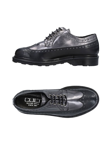 CULT Laced shoes Black Soft Leather, Textile fibres