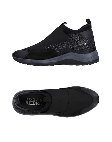 HOGAN REBEL Sneakers Black Leather, Textile fibers