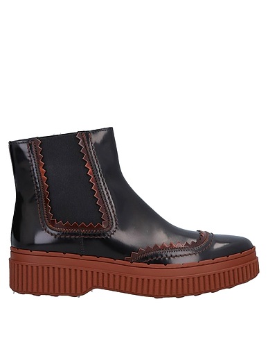 TOD'S ショートブーツ ダークブラウン 革 / 紡績繊維
