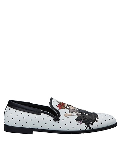DOLCE&GABBANA Loafers White Leather, Textile fibers