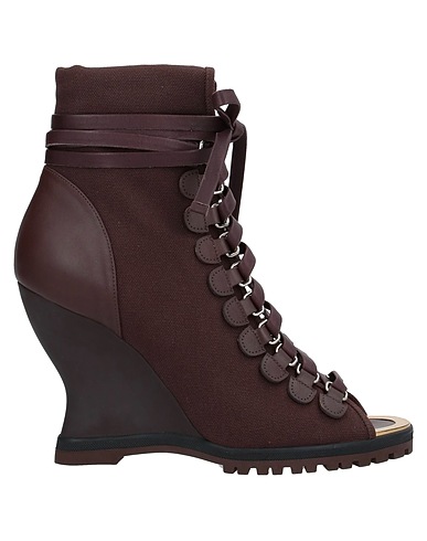 CHLOÉ Ankle boot Chocolate brown Textile fibres, Leather