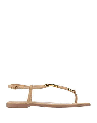 SERGIO ROSSI Flip flops Beige Leather, Metal