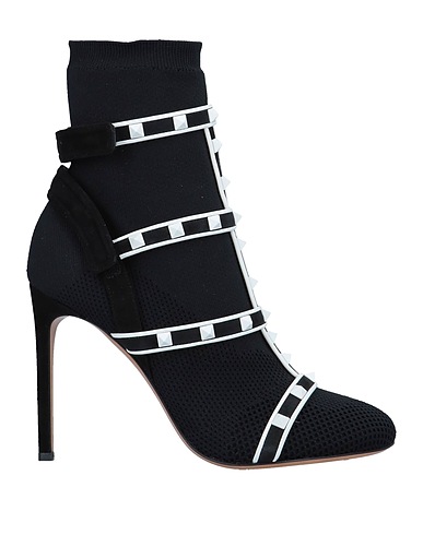 VALENTINO GARAVANI Ankle boot Black Leather, Textile fibers