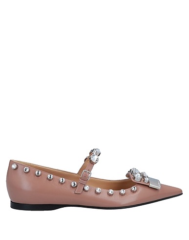 SERGIO ROSSI Ballet flats Light brown Soft Leather, Palladium, Crystal