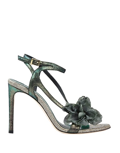GIANCARLO PAOLI Sandals Dark green Soft Leather, Textile fibres