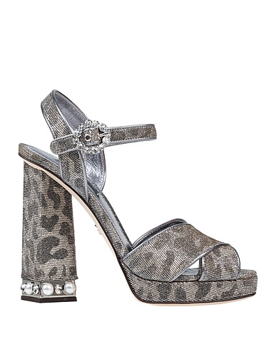 DOLCE&GABBANA Sandals Silver Textile fibres, Soft Leather