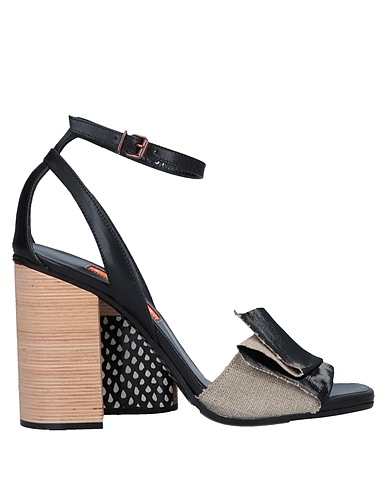 STEPHEN VENEZIA Sandals Black Leather, Textile fibres