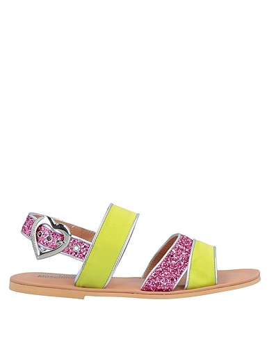 LOVE MOSCHINO Sandals Lime green Leather, Textile fibres