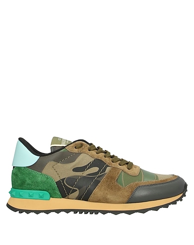 VALENTINO GARAVANI Sneakers Military green Soft Leather, Textile fibres