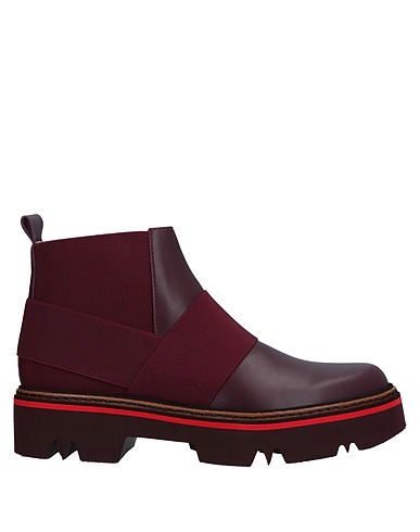 POLLINI Ankle boot Plum Calfskin, Stretch fibres