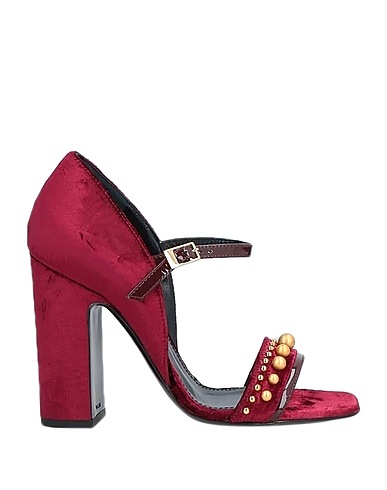 POLLINI Sandals Burgundy Textile fibers, Leather