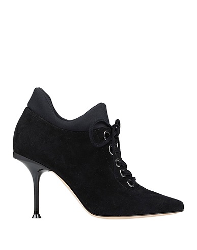 SERGIO ROSSI Laced shoes Black Leather, Textile fibers