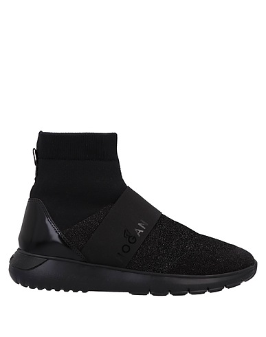 HOGAN Sneakers Black Leather, Textile fibers, Elastic fibres