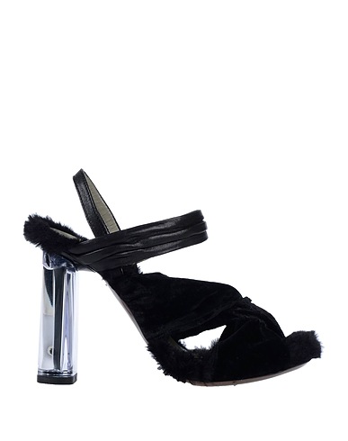 MALLONI Sandals Black Leather, Textile fibers