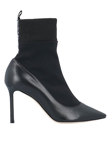 JIMMY CHOO Ankle boot Black Leather, Textile fibres
