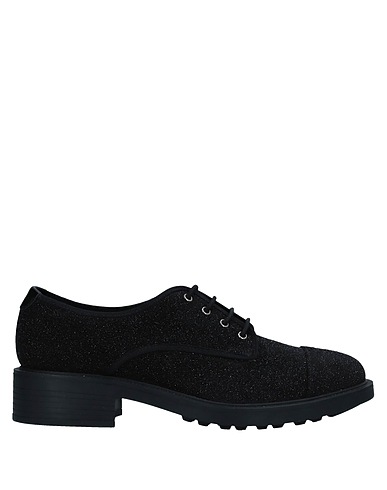 HOGAN Laced shoes Black Leather, Textile fibers