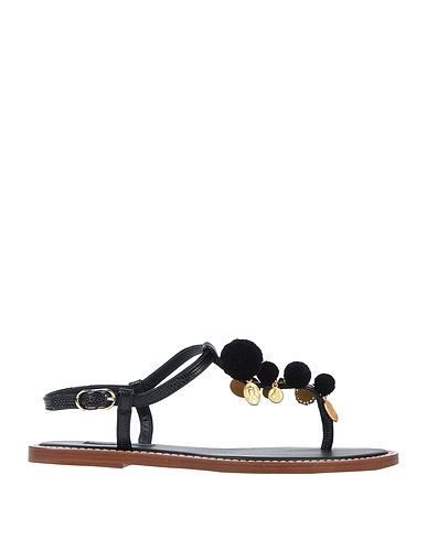 DOLCE&GABBANA Вьетнамки Чёрный Кожа