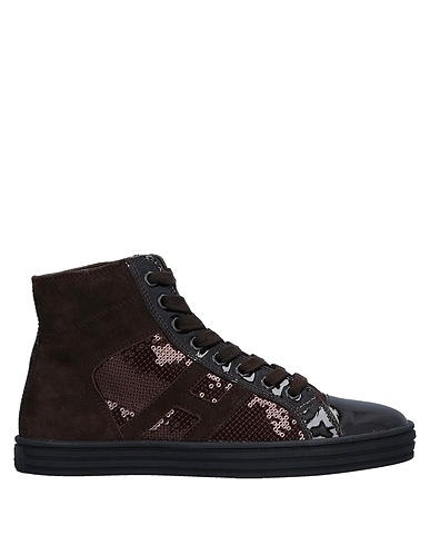 HOGAN REBEL Sneakers Dark brown 70% Goat skin, 30% Sheepskin
