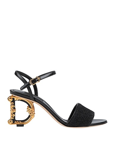 DOLCE&GABBANA Sandals Black Leather, Textile fibers