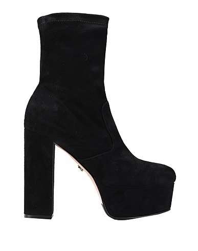 LE SILLA Ankle boot Black Leather, Textile fibers
