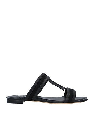 TOD'S Sandals Black Leather, Textile fibres