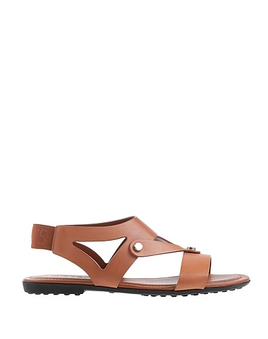 TOD'S Sandals Camel Leather, Elastic fibres